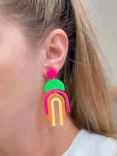 Load image into Gallery viewer, Neon Geometric Arch Acrylic Dangle Earrings.
