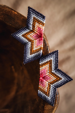 Load image into Gallery viewer, Beaded Handwoven Medium Half Star Earrings (Blue/Pink)
