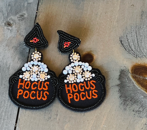 Hocus Pocus Cauldron Seed Bead Dangle Earrings.