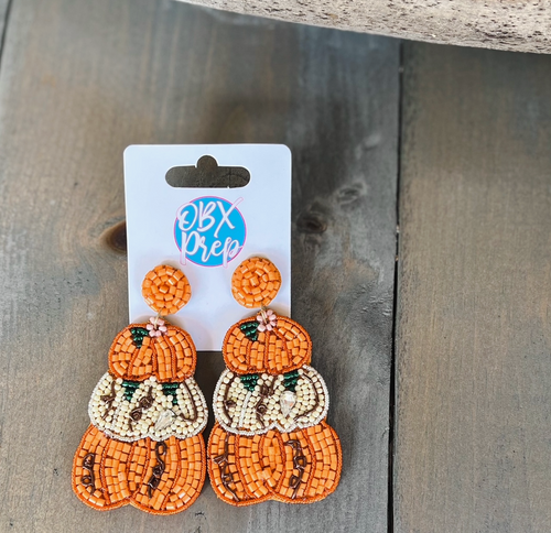 Pumpkin Patch Seed Beaded Drop Earrings.