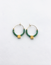 Load image into Gallery viewer, Green + Gold Modern Hoop Earrings
