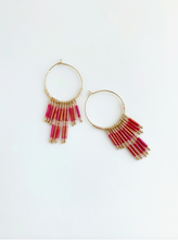 Load image into Gallery viewer, Pink Fringe Beaded Hoops
