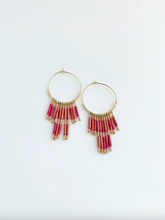 Load image into Gallery viewer, Pink Fringe Beaded Hoops
