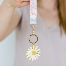 Load image into Gallery viewer, Blue Daisy Patch Wristlet Keychain

