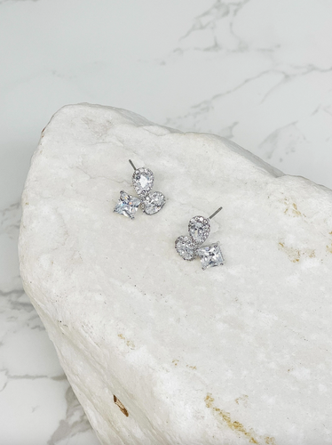 Cubic Zirconia Multi Cluster Stud Earrings.