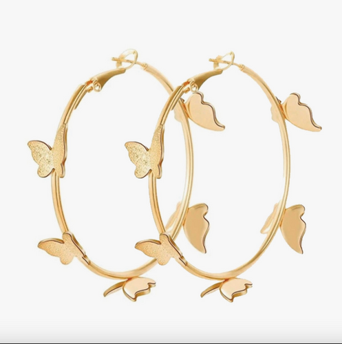 Gold Butterfly Hoop Earrings.