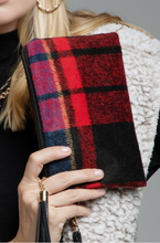 Load image into Gallery viewer, The Aster Plaid Wristlet Bag with Tassel.
