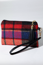 Load image into Gallery viewer, The Aster Plaid Wristlet Bag with Tassel.
