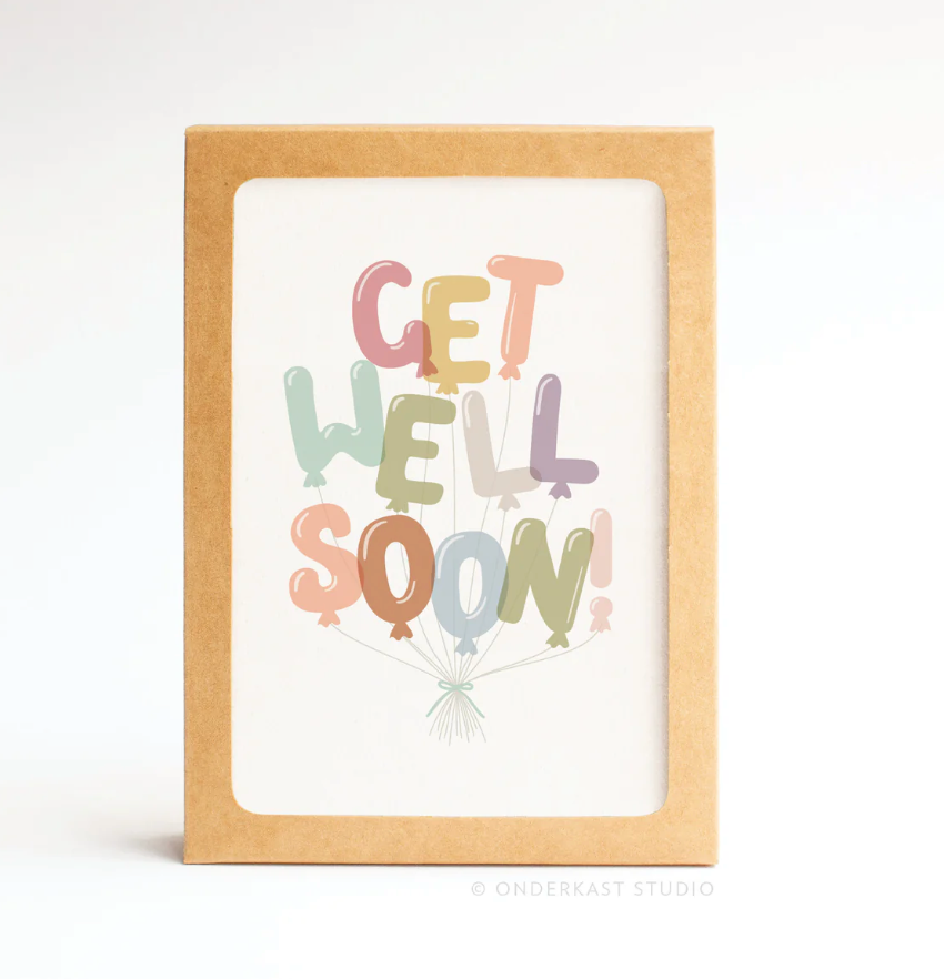 Get Well Soon Balloons Folded Greeting Note Set of 10