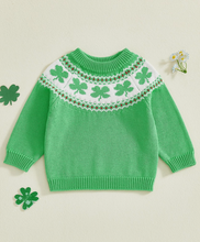 Load image into Gallery viewer, Lucky Clover Fair Isle Toddler Sweater – St. Patrick’s Day Shamrock Knit | Baby &amp; Toddler Sizes 6M–5T
