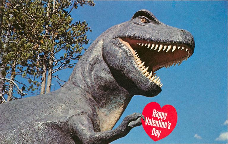 Tyrannosaurus Rex with Happy Valentines Day Heart Card