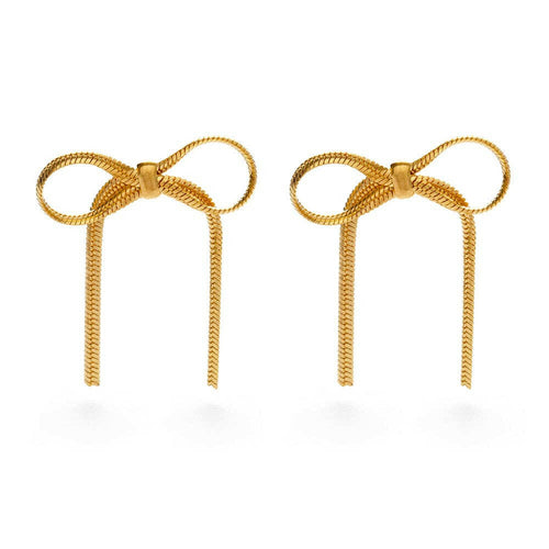 Herringbone Chain Bow Stud Earrings.