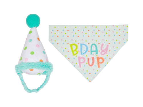 Birthday Pup S/M Bandana Hat Set.