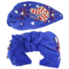 Load image into Gallery viewer, USA Patriotic Peace Sign Jeweled Beaded Headband.
