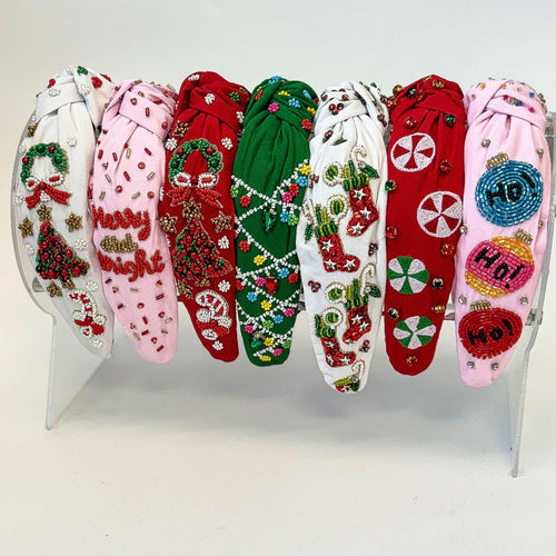 Ho Ho Ho Holiday Ornament Beaded Headband.