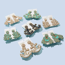 Load image into Gallery viewer, Custom Beaded White Anchor Earrings.
