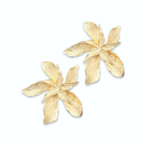 Gold Textured Flower Drop Earrings.