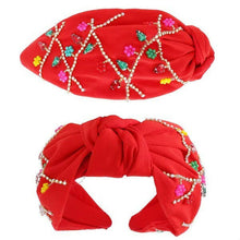 Load image into Gallery viewer, JEWELED CHRISTMAS LIGHTS BEADED KNOTTED HEADBANDS.
