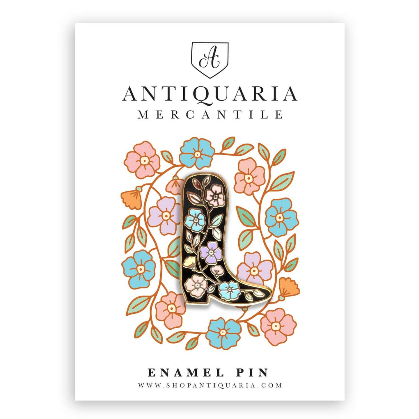 Folk Floral Cowboy Boot Enamel Pin.