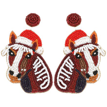 Load image into Gallery viewer, Santa Hat Horse Christmas Beaded Drop Earrings
