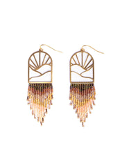 Load image into Gallery viewer, Beaded Handwoven Sedona Sunset Fringe Earrings (Magenta).

