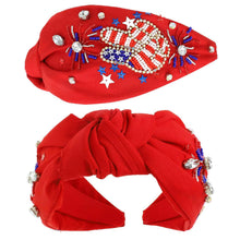 Load image into Gallery viewer, USA Patriotic Peace Sign Jeweled Beaded Headband.
