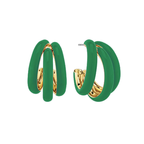 Petite Green Tri-Hoop Earrings.