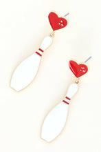 Load image into Gallery viewer, Enamel 2 Tier Bowling Pin Dangle Earrings.
