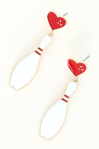 Enamel 2 Tier Bowling Pin Dangle Earrings.