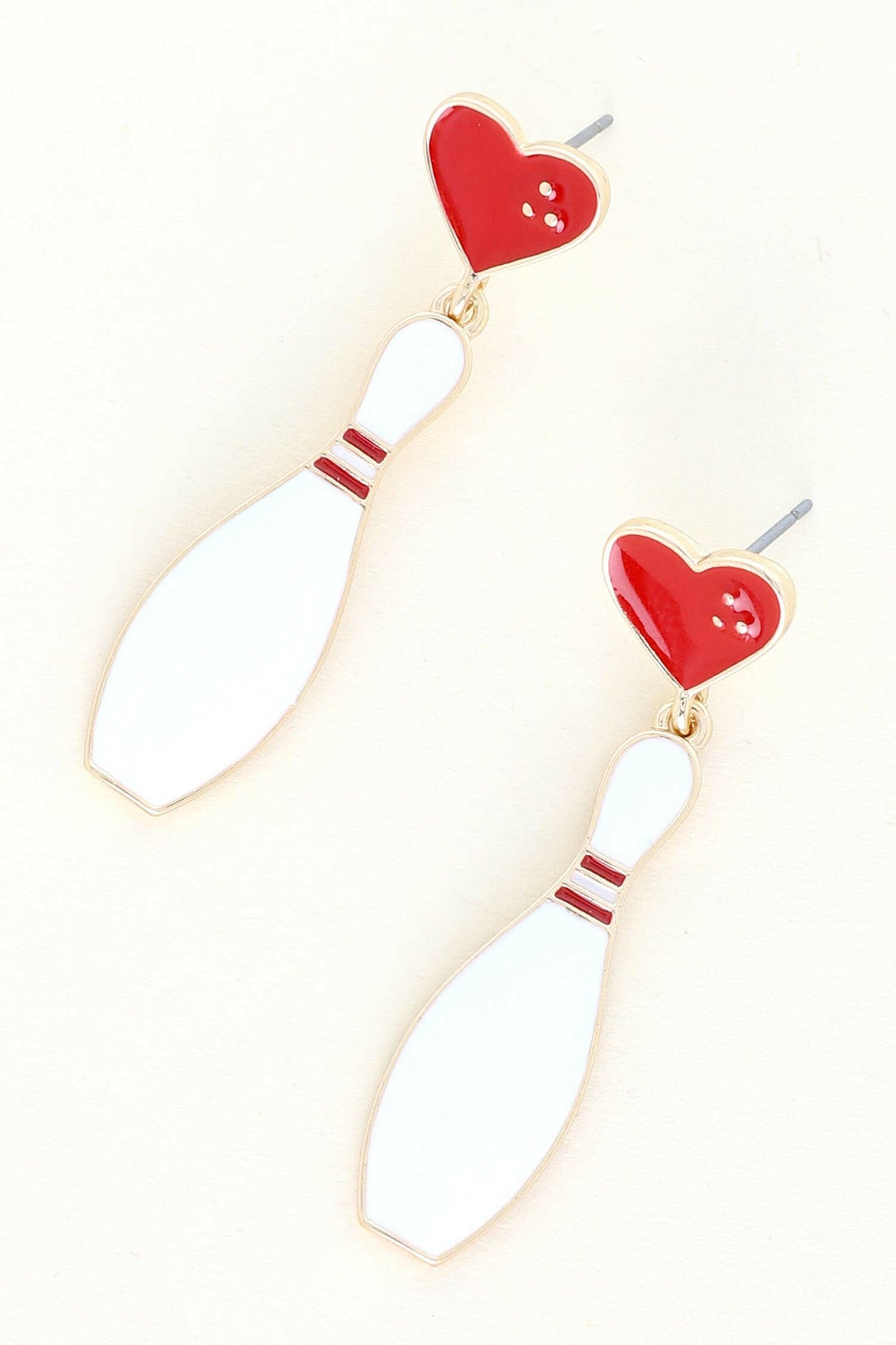 Enamel 2 Tier Bowling Pin Dangle Earrings.