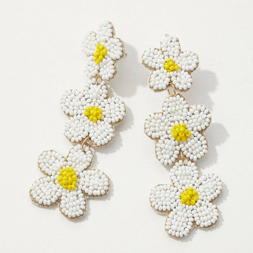 Beaded Triple Drop Flowers Earrings.