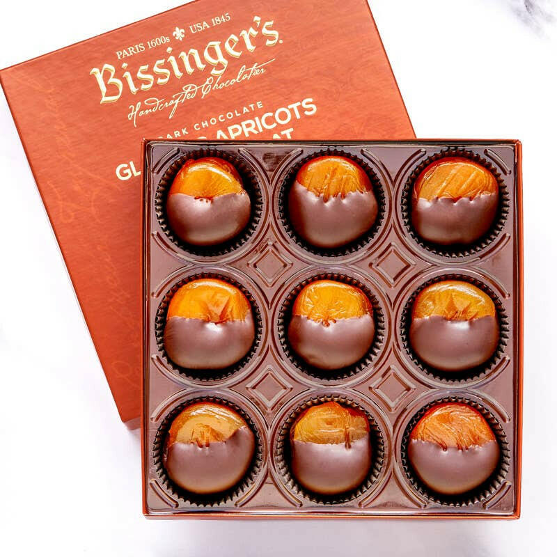 Dark Chocolate Glaceed Apricots - 9 PC Gift Box.