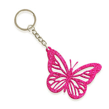 Load image into Gallery viewer, Hot Pink Glitter Butterfly Keychain.
