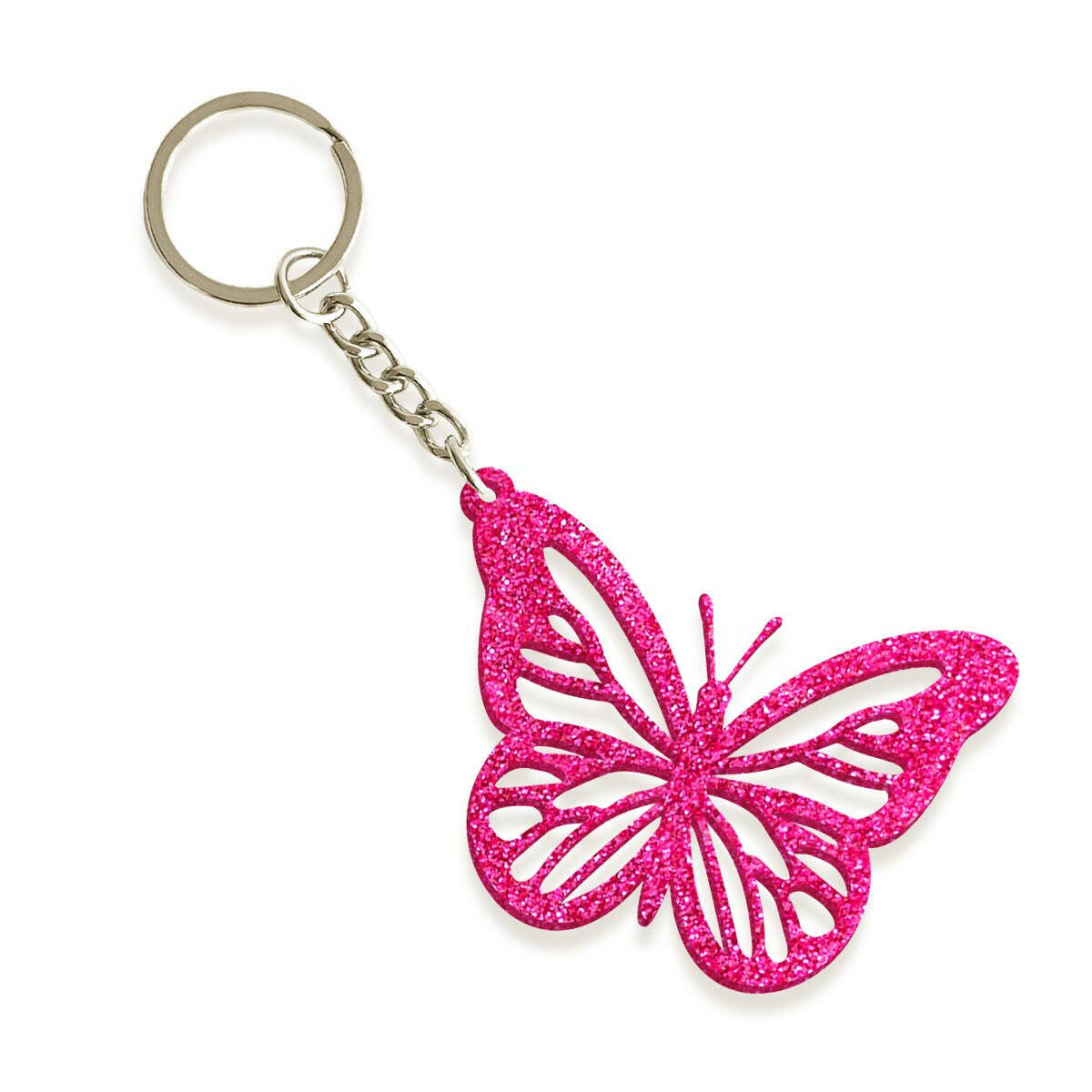 Hot Pink Glitter Butterfly Keychain.