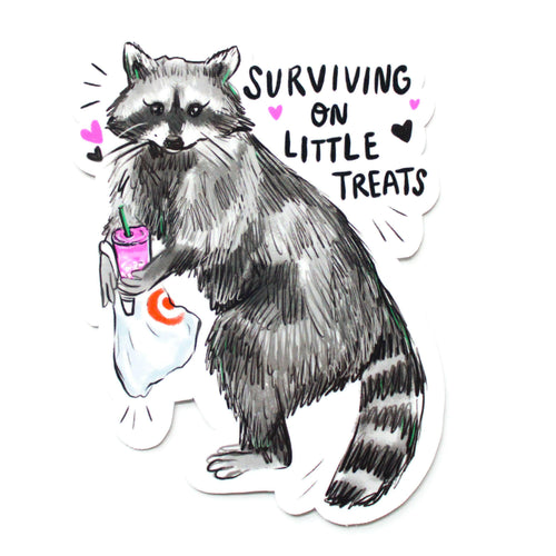 Little Treat Raccoon Vinyl Sticker.