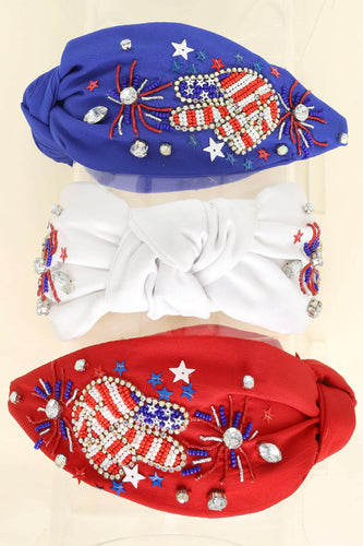 USA Patriotic Peace Sign Jeweled Beaded Headband.