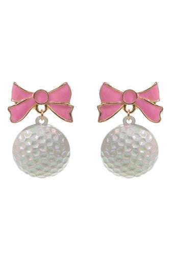 Pink Ribbon Golf Ball Dangle Earrings.