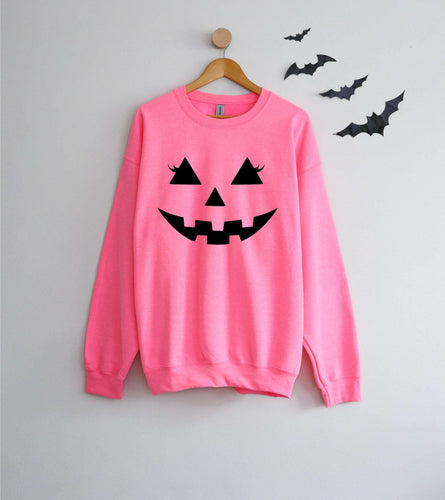 Pink Halloween Pumpkin Face Sweatshirt.