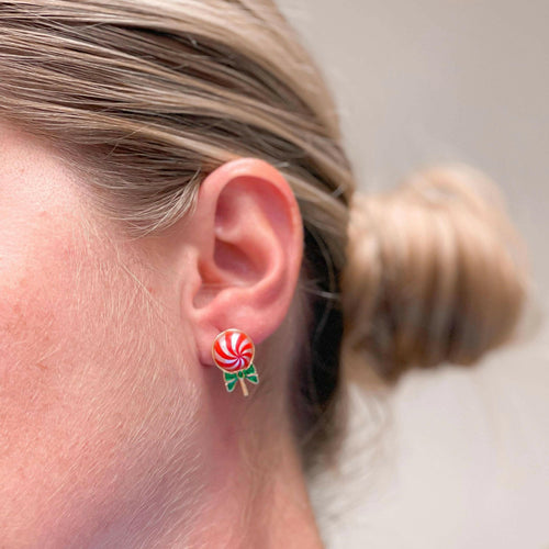 Pearl Candy Cane Stud Earrings.