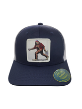 Load image into Gallery viewer, Sasquatch Trucker Mesh Snapback Hat: Brown on Khaki.
