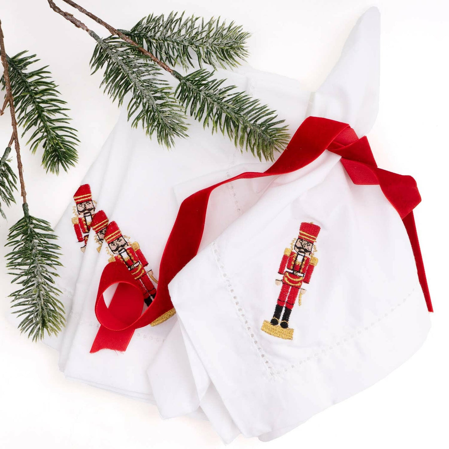 4 Piece Set Nutcracker Embroidered Dinner Napkins.