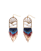 Load image into Gallery viewer, Beaded Handwoven Sedona Sunset Fringe Earrings (Magenta).
