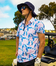 Load image into Gallery viewer, Toucan Tango Men&#39;s Golf Shirt - Tropical Floral Golf Polo.
