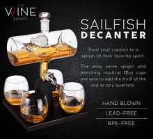 Load image into Gallery viewer, Sailfish Whiskey Decanter Dispenser and 4 Liquor Glasses
