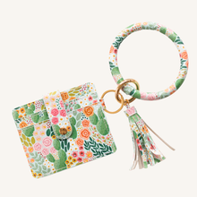 Load image into Gallery viewer, Cactus Blooms Circle Wristlet Keyring.
