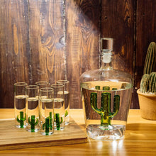 Load image into Gallery viewer, Decanter Set with Cactus Decanter and 6 Cactus Shot Glasses
