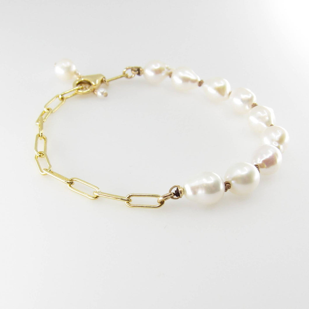 Baby Baroque Pearl Bracelet on large Paperclip Chain