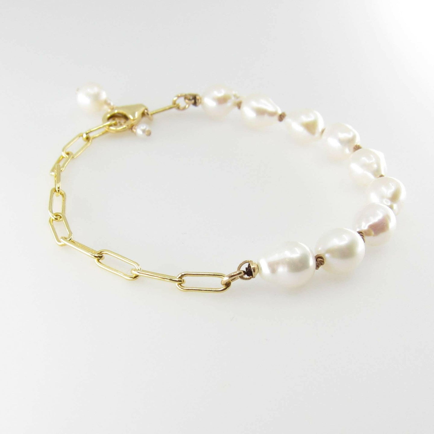 Baby Baroque Pearl Bracelet on large Paperclip Chain.