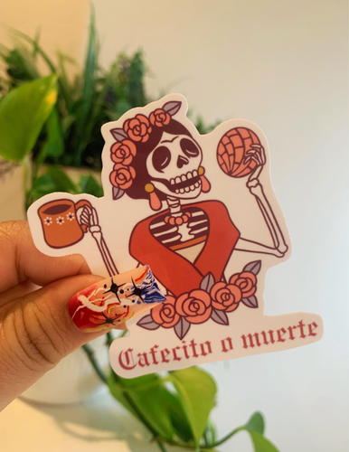 Cafecito o Muerte latina water resistant sticker, decals.