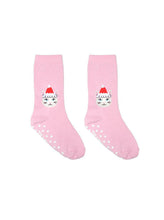 Load image into Gallery viewer, 3D Packaged Crew Socks - Kids - Holiday - Santa Kitty -Pink.
